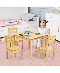 Gouun 5 pcs Kids Pine Wood Table Chair Set