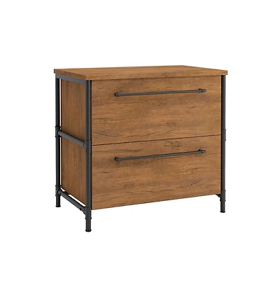 Sauder Iron City File Cabinet, Checked Oak finish