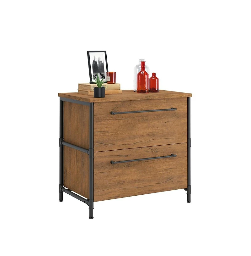 Sauder Iron City File Cabinet, Checked Oak finish