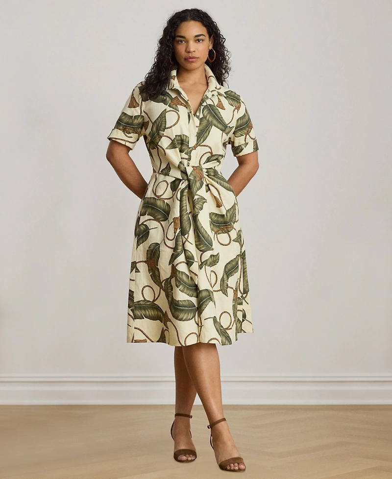 Lauren Ralph Women's Point Collar Linen Shirt Dress