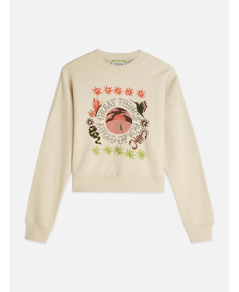 Scotch & Soda Women's and Sweatshirts Artwork Relaxed-Fit Sweatshirt, Fog, X-Large