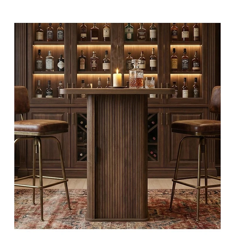 Tribesigns Bar Table with Storage Cabinet 35.43 H High Top Pub Table Square Wooden Bistro with 3-Tier Shelves Farmhouse Bar Furniture
