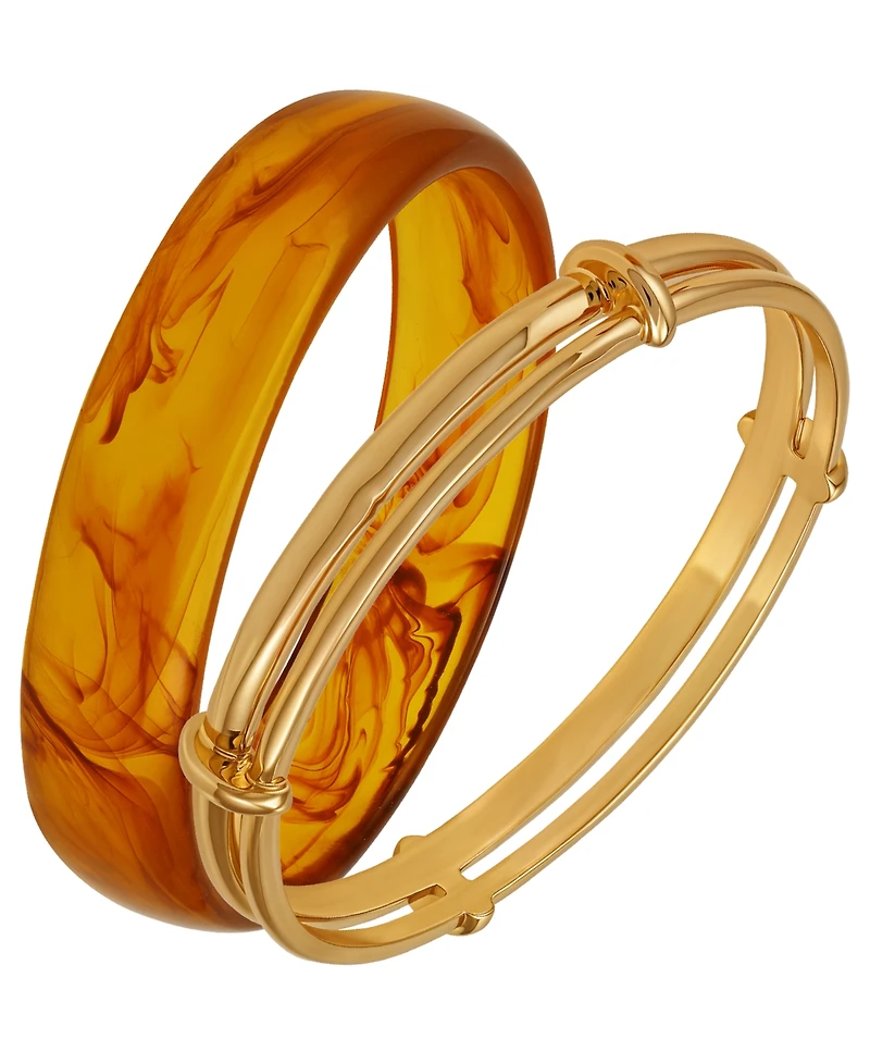 Guess Tortoise 2-Pc. Resin and Gold-Tone Bangle Bracelet Set