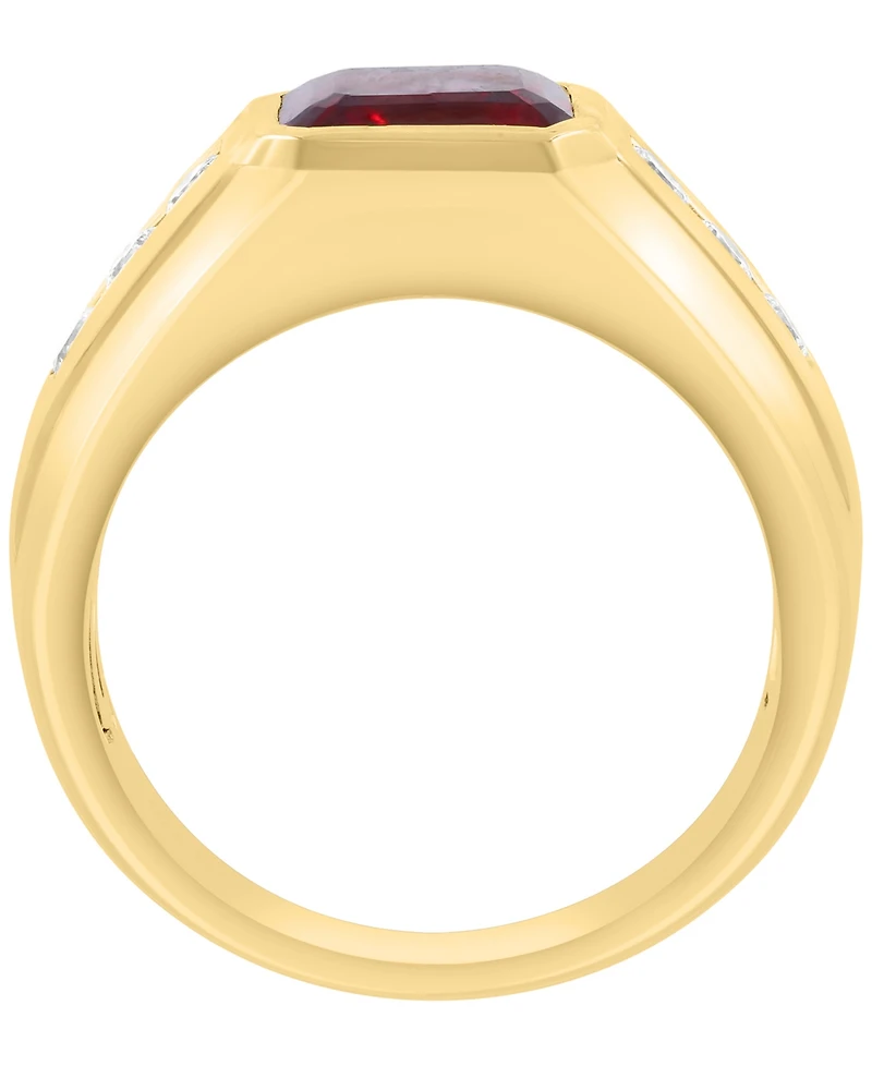 Effy Collection Men's Lab Grown Ruby (3-3/4 ct. t.w.) and Lab Grown Diamond (1/2 ct. t.w.) Ring in Gold Over Silver