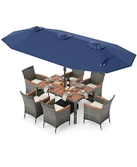 Sugift 8-Piece Rattan Patio Dining Set with 13.5 ft Market Umbrella