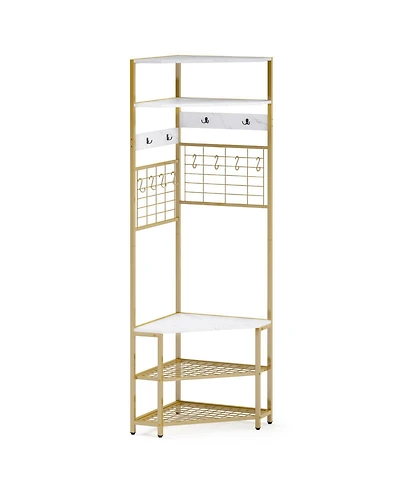 Gouun 5-Tier Corner Hall Tree with Shoe Storage Bench