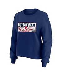 Wear by Erin Andrews Women's Navy Boston Red Sox Heavy Rugby Jersey Cropped Long Sleeve T-Shirt Shorts Lounge Set