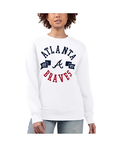 G-iii 4Her by Carl Banks Women's White Atlanta Braves Team Logo Fleece Pullover Sweatshirt