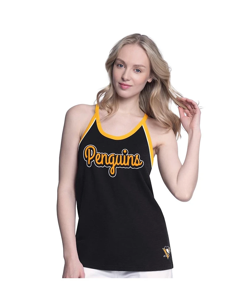G-iii 4Her by Carl Banks Women's Black Pittsburgh Penguins Curveball Racerback Scoop Neck Slub Tank Top