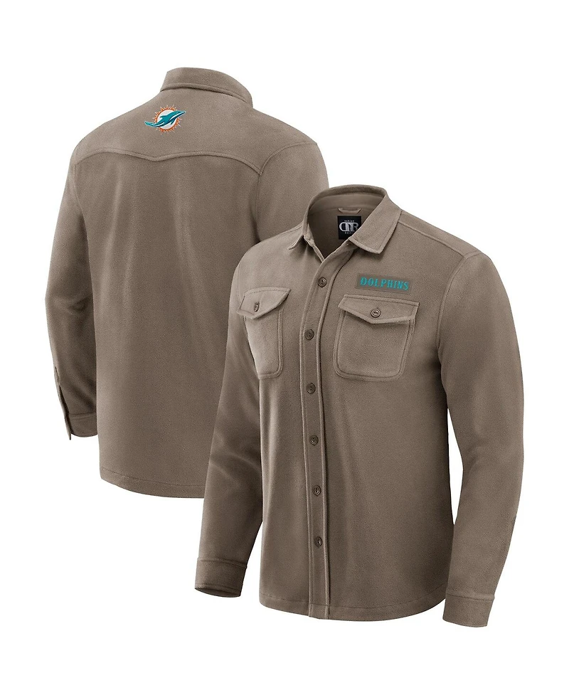 Fanatics Men's Tan Miami Dolphins Polar Fleece Cozy Button-Up Shirt