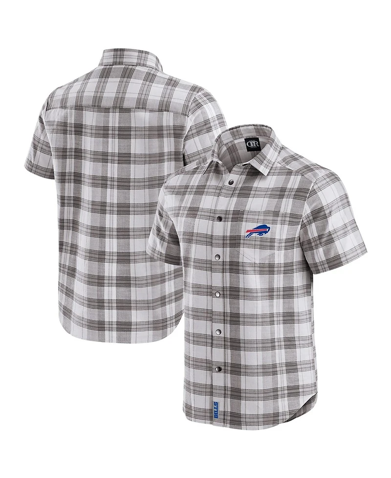 Fanatics Men's Gray Buffalo Bills Team Plaid Short Sleeve Full-Snap Shirt