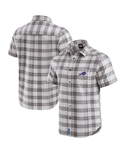 Fanatics Men's Gray Buffalo Bills Team Plaid Short Sleeve Full-Snap Shirt
