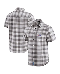 Fanatics Men's Gray Buffalo Bills Team Plaid Short Sleeve Full-Snap Shirt