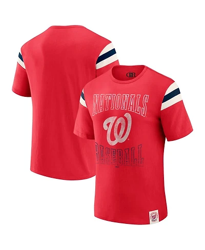 Fanatics Men's Red Washington Nationals Distressed Sleeve Stripe T-Shirt