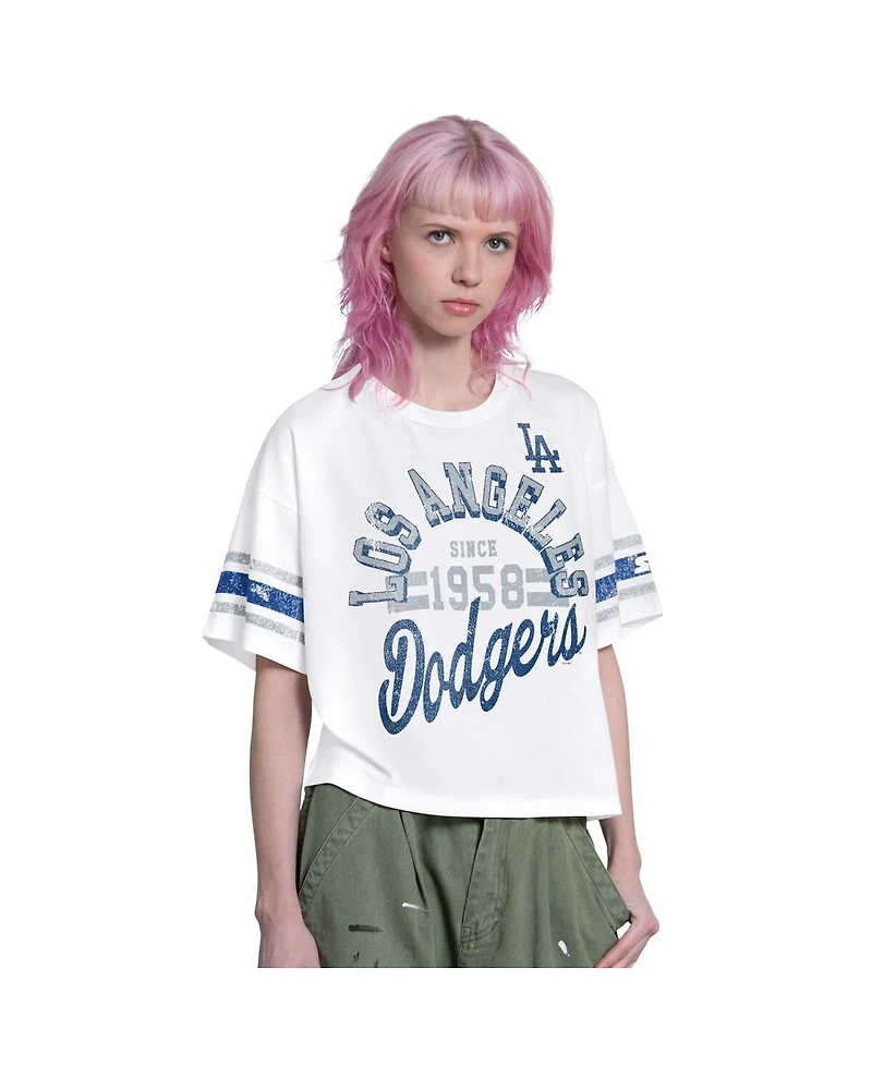 Starter Women's White Los Angeles Dodgers Cropped Hurry Up Offense T-Shirt