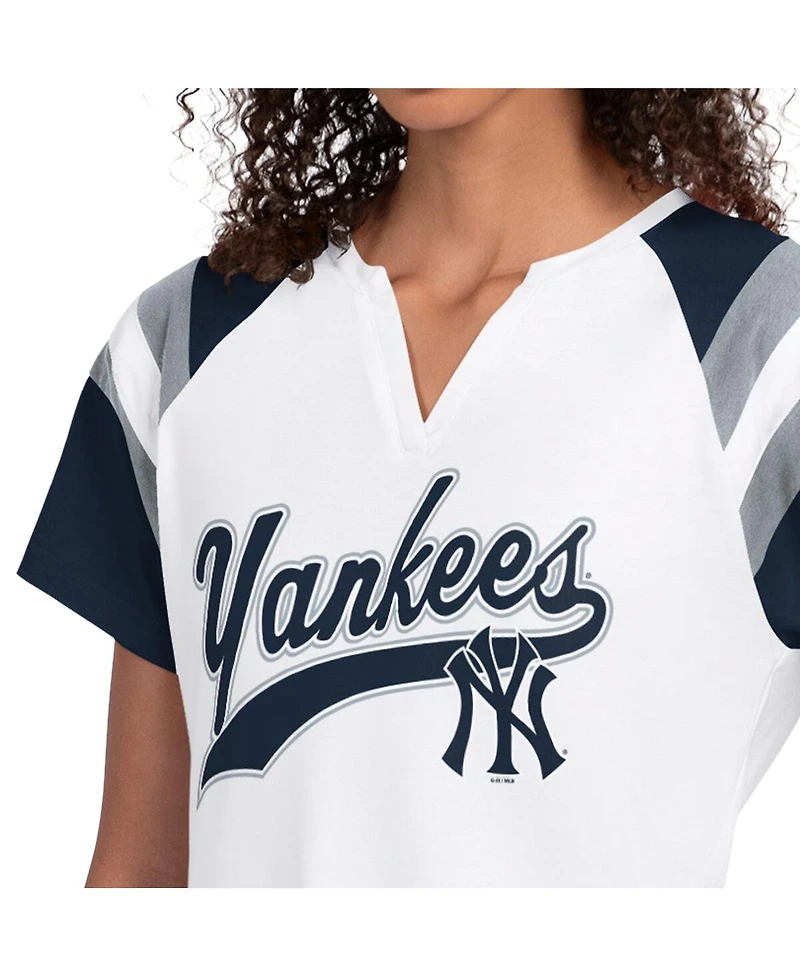 Starter Women's White New York Yankees Game On Notch Neck Raglan T-Shirt