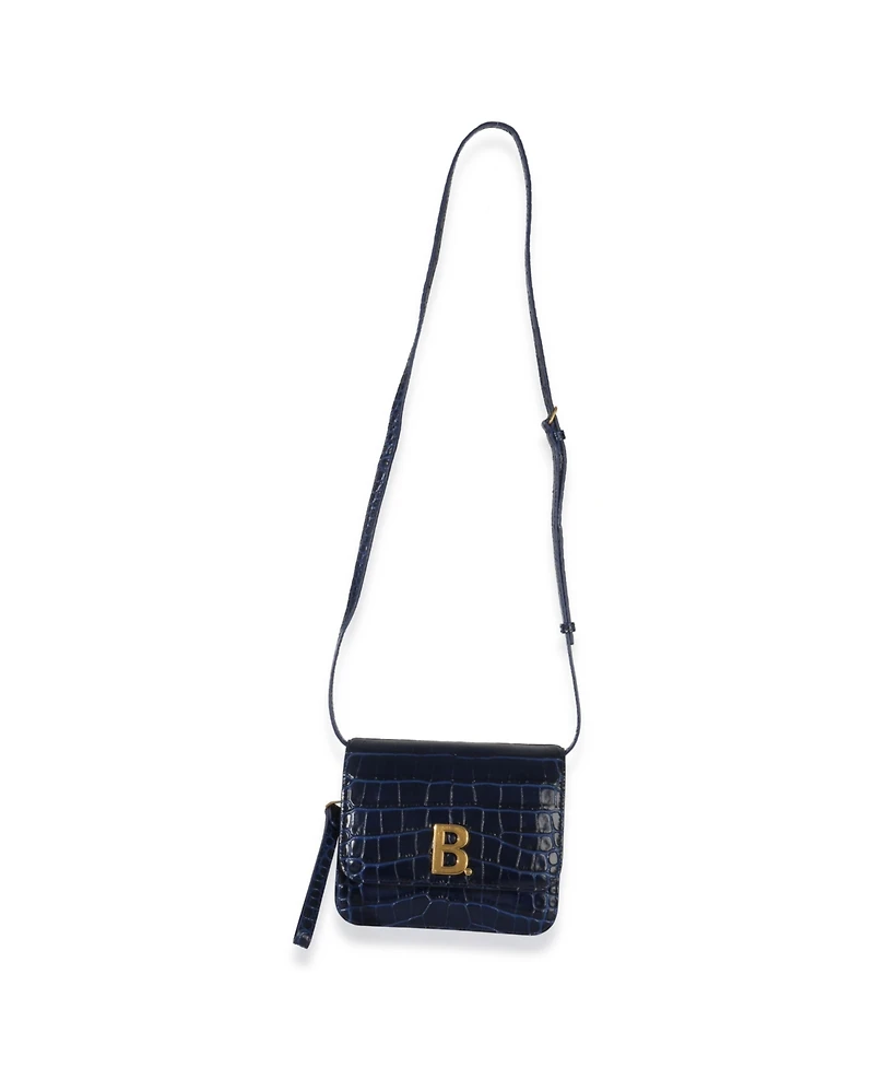 Pre-Owned Balenciaga B. Navy Croc Small Shoulder Bag