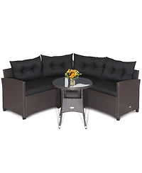 Slickblue Outdoor Rattan Sofa Set 4 Piece with Cushions and Glass Table