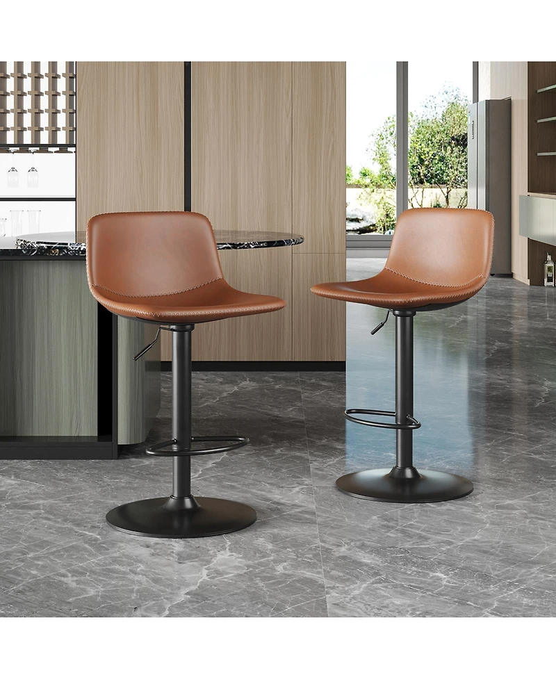 flynama Adjustable Industrial Bar Stools Set of 2, Pu Leather, 350 Lbs Capacity