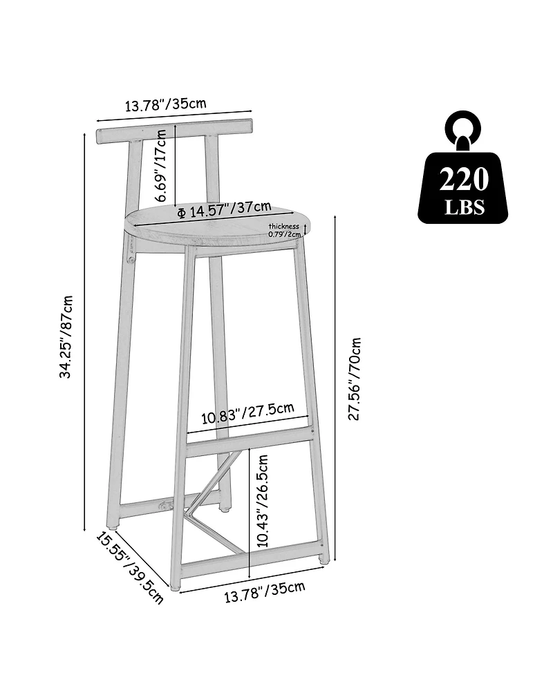flynama Metal Counter Bar Stools Set of 3 with Backrest