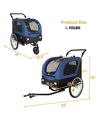 Aostirmotor 2-in-1 Bike Trailer and Pet Stroller for Dogs up to 110 lbs, Foldable Carrier Cart with 20" Air-Filled Wheels