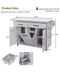 Clihome Mobile Kitchen Island Cart Foldable Top, Convertible to Fixed Cabinet with Trash & Storage