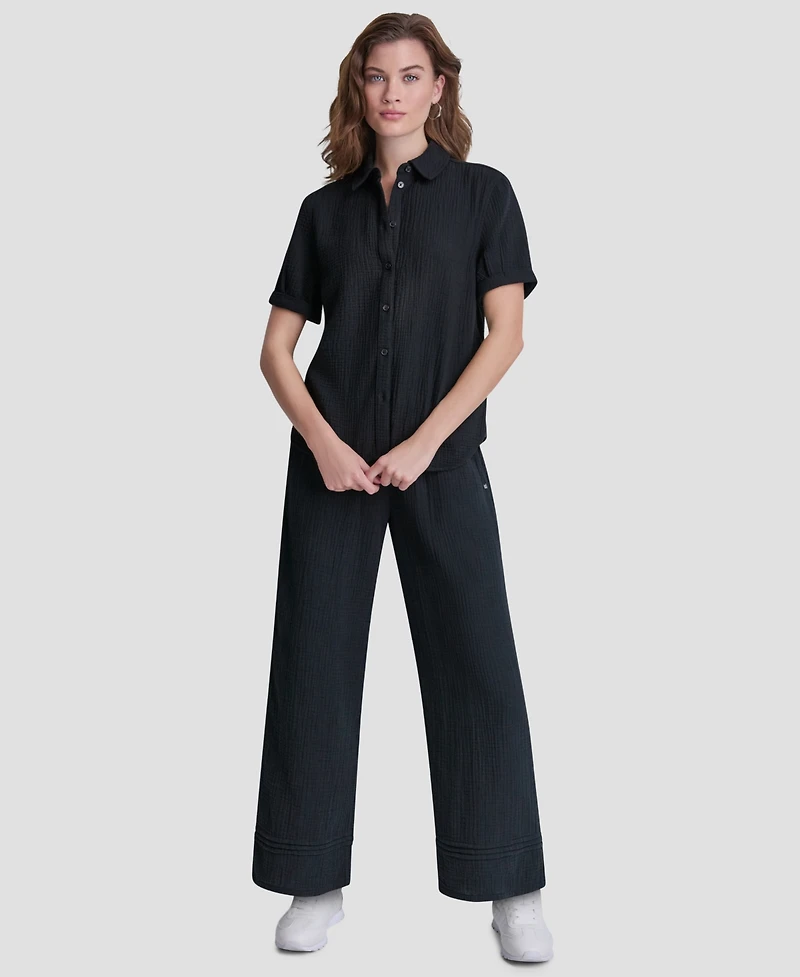 Dkny Jeans Petite Cuffed Short-Sleeve Shirt