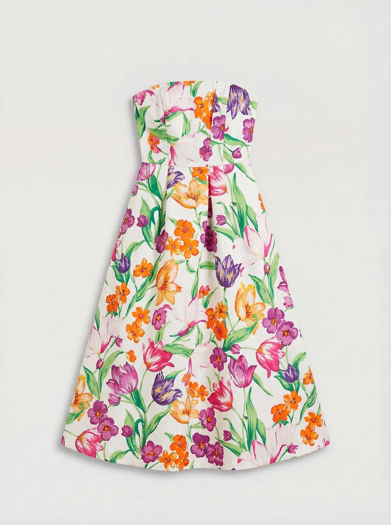 Oasis Women's Floral Twill Strapless Midi Dress