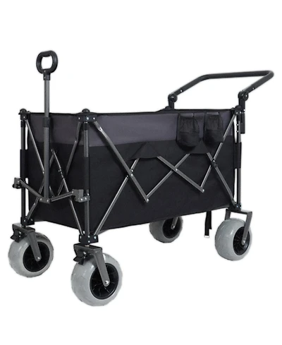 Mondawe 300L Xl Push-Pull Folding Storage Wagon Utility Carts w/ 9"x4" Beach Tires, 360degree(s) Wheels, Adjustable Handle