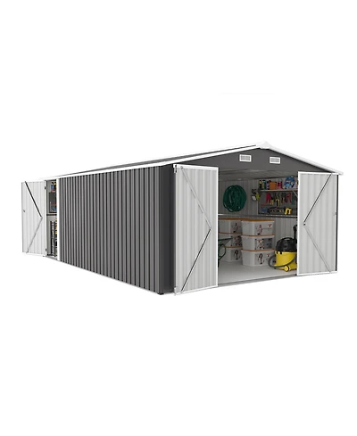 Mondawe Outdoor Metal Storage Shed with 3 Lockable Doors Vents Sloped Roof