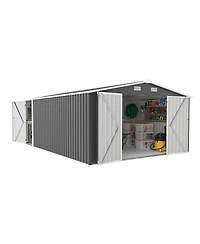 Mondawe Outdoor Metal Storage Shed with 3 Lockable Doors Vents Sloped Roof