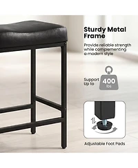 Gymax Bar Stools Set of 4 25'' Faux Leather Upholstered Saddle Stools with Metal Legs