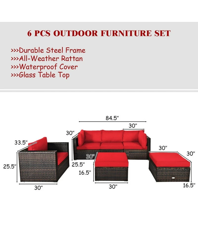 Gouun 6-Piece Modular Rattan Patio Set with Convertible Ottoman