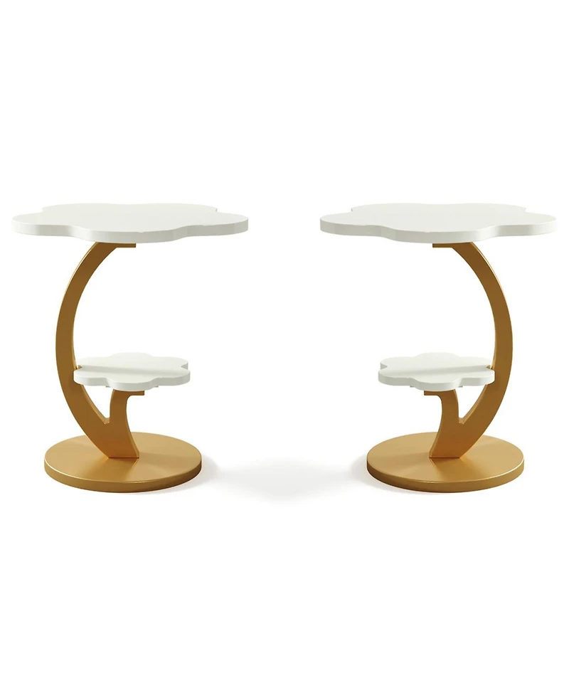 Tribesigns End Table Set of 2, 2-Tier Sofa Side Table, Flower Nightstand with C-Shaped Gold Frame, Modern Luxury Accent Table