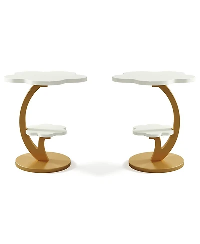Tribesigns End Table Set of 2, 2-Tier Sofa Side Table, Flower Nightstand with C-Shaped Gold Frame, Modern Luxury Accent Table