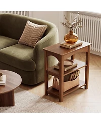 Tribesigns 3-Tier Solid Wood End Table, Narrow Side Table with Storage Shelves, Solid Wood Sofa Side Table, Slim Nightstand Bedside Table