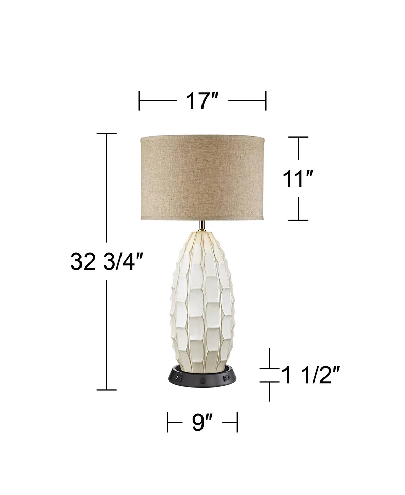 Possini Euro Design Cosgrove 32 3/4" Tall Oval Mid Century Table Lamp Dimmable Usb Workstation Base Charging