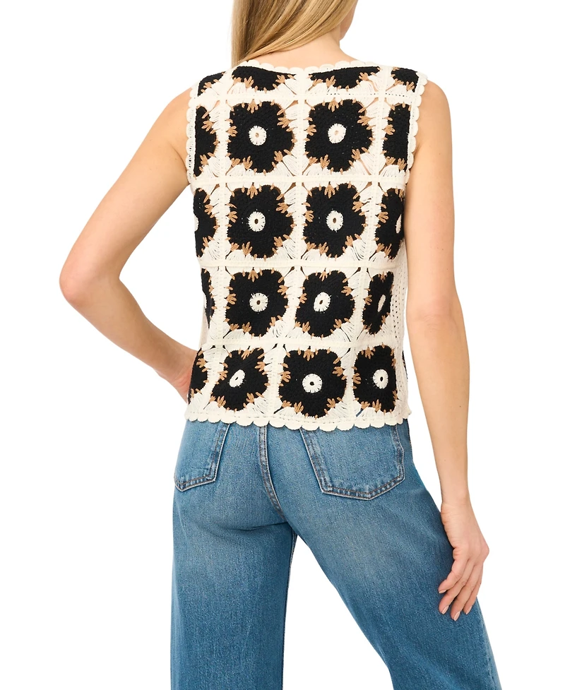 CeCe Women's Crewneck Crochet Flower Tank Top