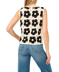 CeCe Women's Crewneck Crochet Flower Tank Top