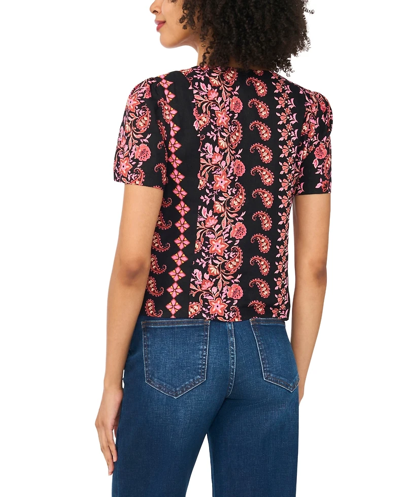 CeCe Women's V-Neck Short-Sleeve Printed Top