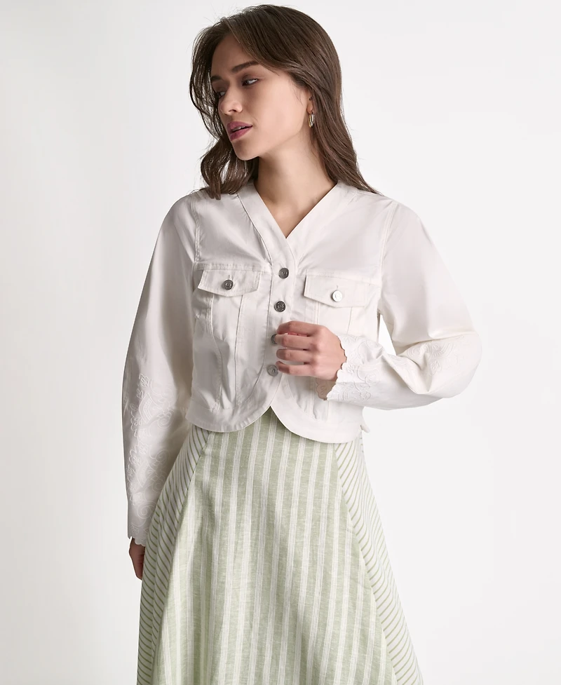 Bcbg Women's V-Neck Tulip Hem Cropped Jacket