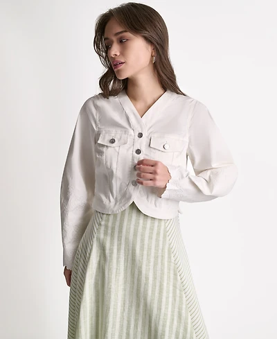 Bcbg Women's V-Neck Tulip Hem Cropped Jacket