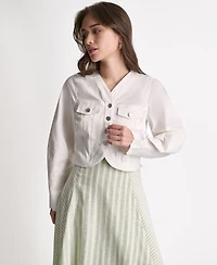 Bcbg Women's V-Neck Tulip Hem Cropped Jacket