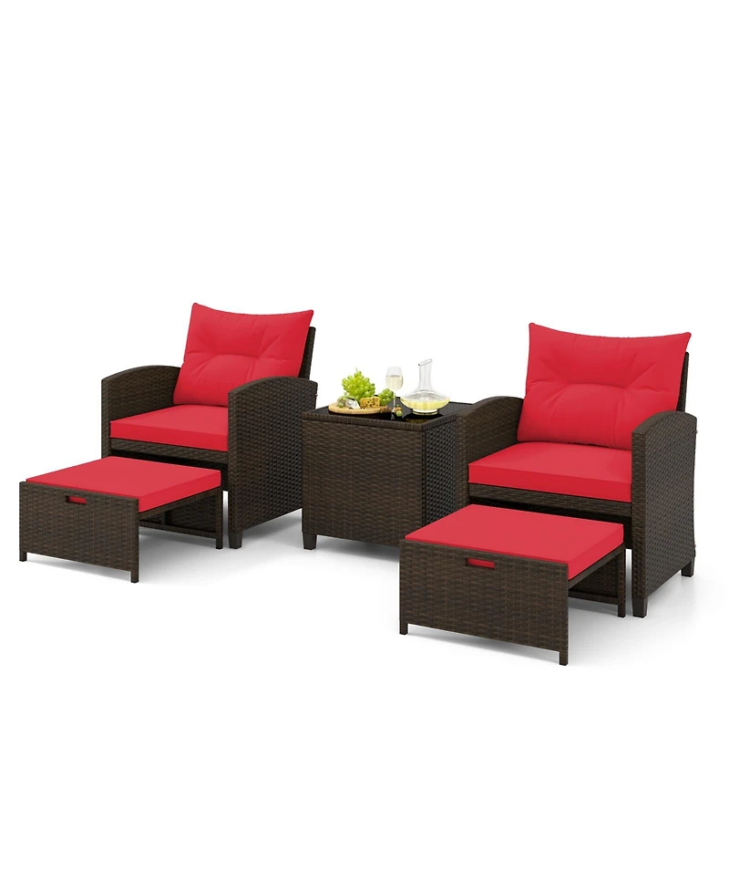 Slickblue Outdoor Rattan Furniture Set 5 Piece with 2 Ottomans & Table