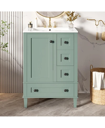 Sillysis 24"Bathroom Vanity with Sink, Modern Multi-Drawer Storage with Soft Close, Easy Assembly for Small Spaces