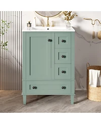 Sillysis 24"Bathroom Vanity with Sink, Modern Multi-Drawer Storage with Soft Close, Easy Assembly for Small Spaces