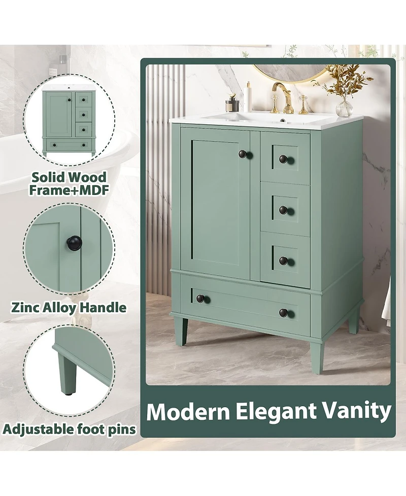 Sillysis 24"Bathroom Vanity with Sink, Modern Multi-Drawer Storage with Soft Close, Easy Assembly for Small Spaces