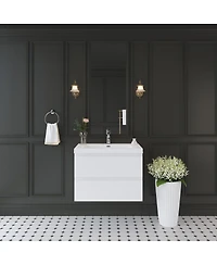 Sillysis Inch Glossy Wall Mounted Bathroom Vanity with Resin Sink and Soft Close Drawers, Easy Installation