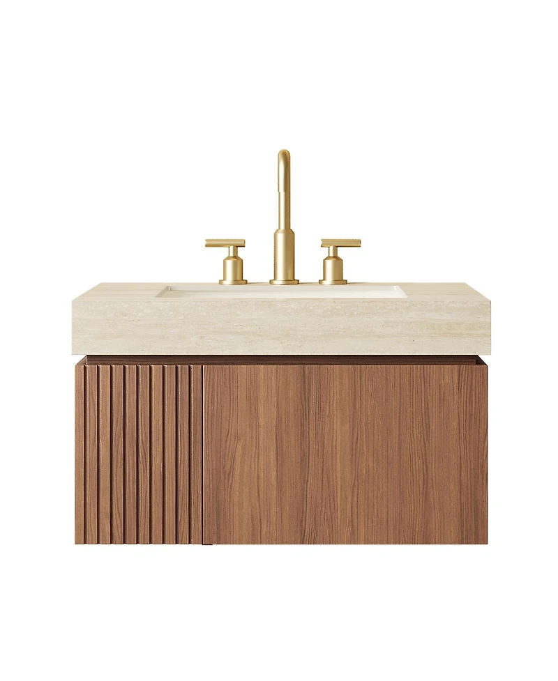 Sillysis Inch Floating Bathroom Vanity with Sintered Stone Top, 3-Hole Undermount Ceramic Sink, Soft Close Storage