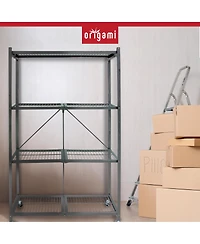 Origami 4 Tier Multipurpose Folding Storage Organizing Rack with Wheels (2 Pack)